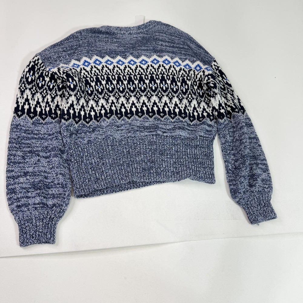 LOFT Sweater Womens Medium Blue White Fair Isle Pullover Crewneck Knit NWT New - Picture 8 of 9